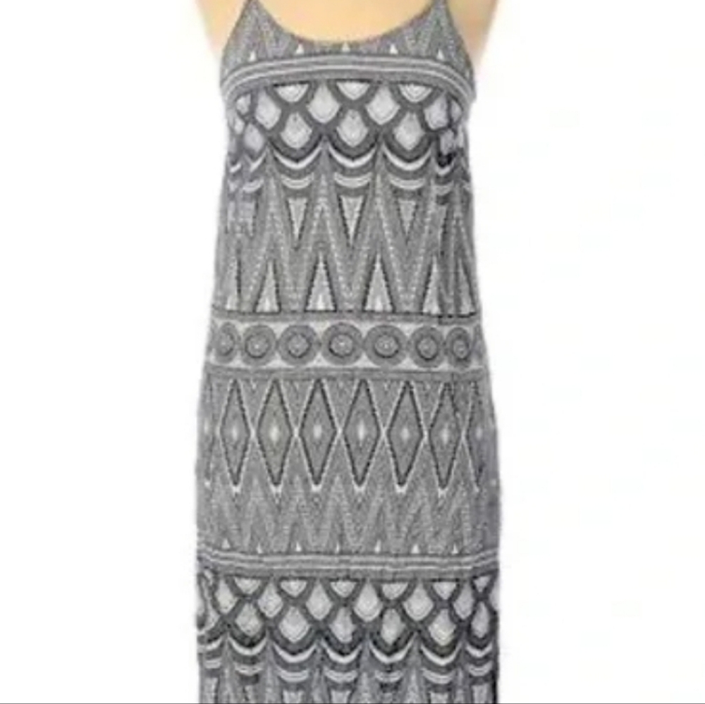 H&M Summer Midi Dress Navy Blue Casual Double Slit Soft Rayon SZ 6